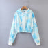 Cropped Hoodies Sweatshirts Vintage TRAF Pullovers Tie-Dye-Print Long-Sleeve Female Women Fashion